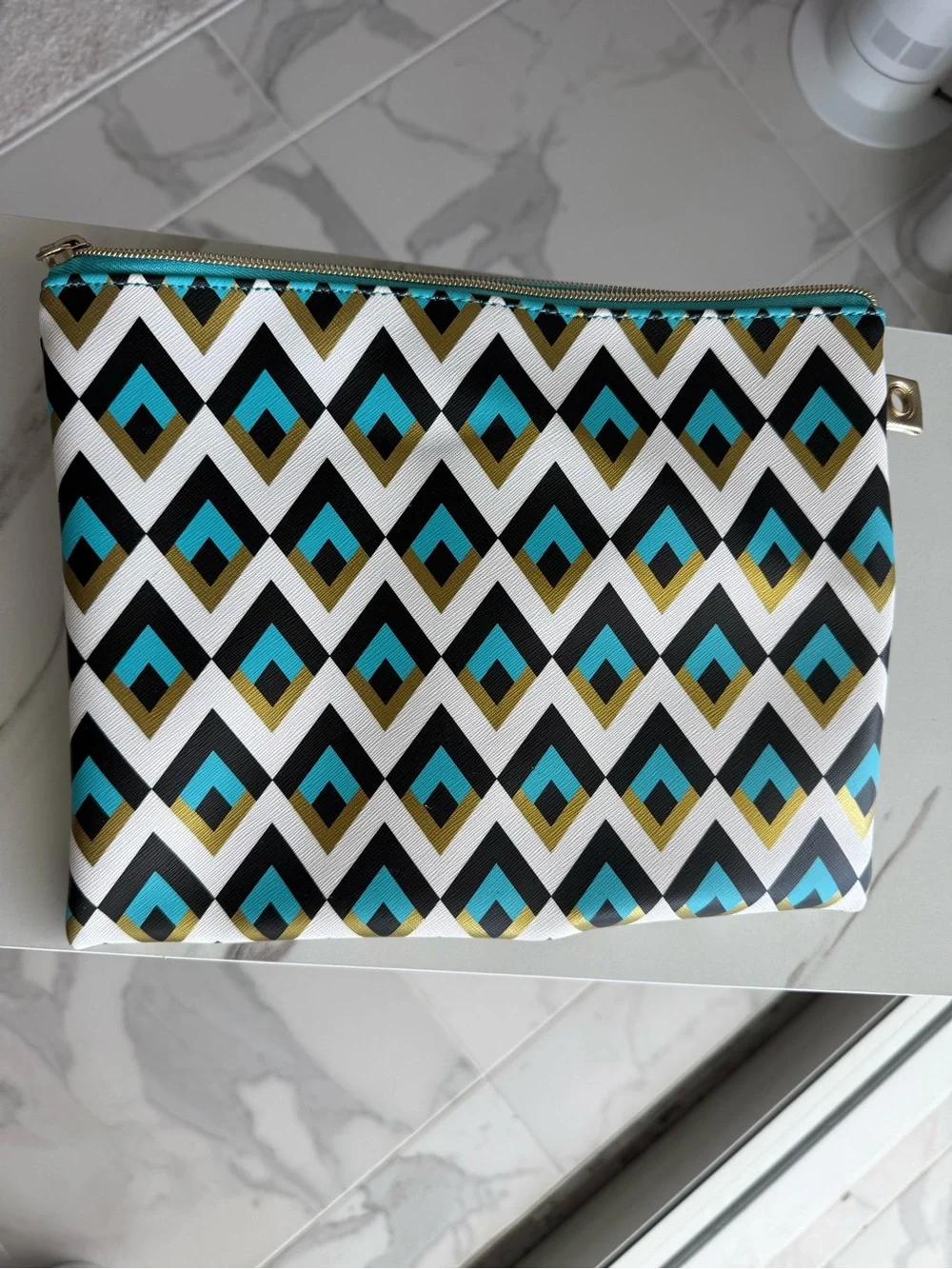 Dabney Lee Large Geometric Zip Pouch, Cosmetic Bag, Travel Organizer